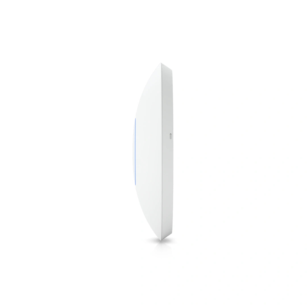 Perfil lateral redondeado del router WiFi interior blanco con línea indicadora azul