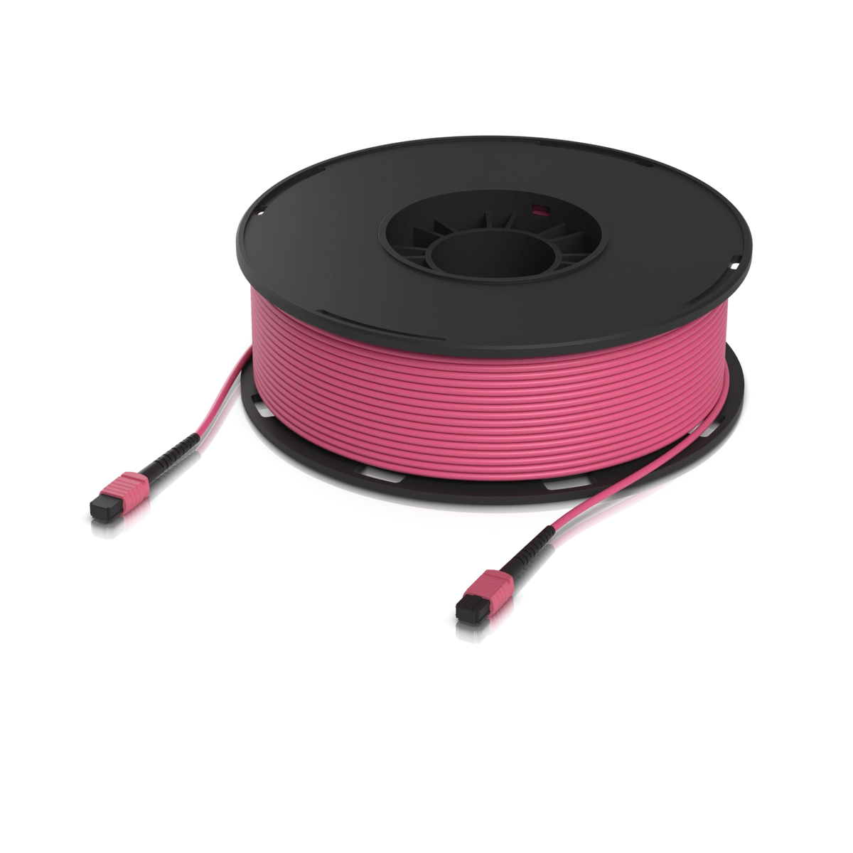 Bobina negra con cable de fibra óptica rosa MPO-12 OM4 LSZH