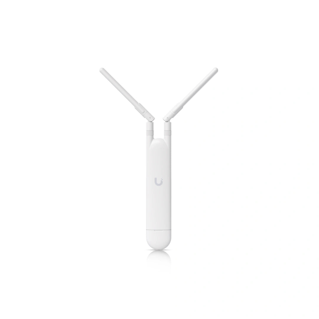 Toma vertical de cuerpo cilíndrico blanco con base redondeada y dos antenas externas extendidas en forma de V