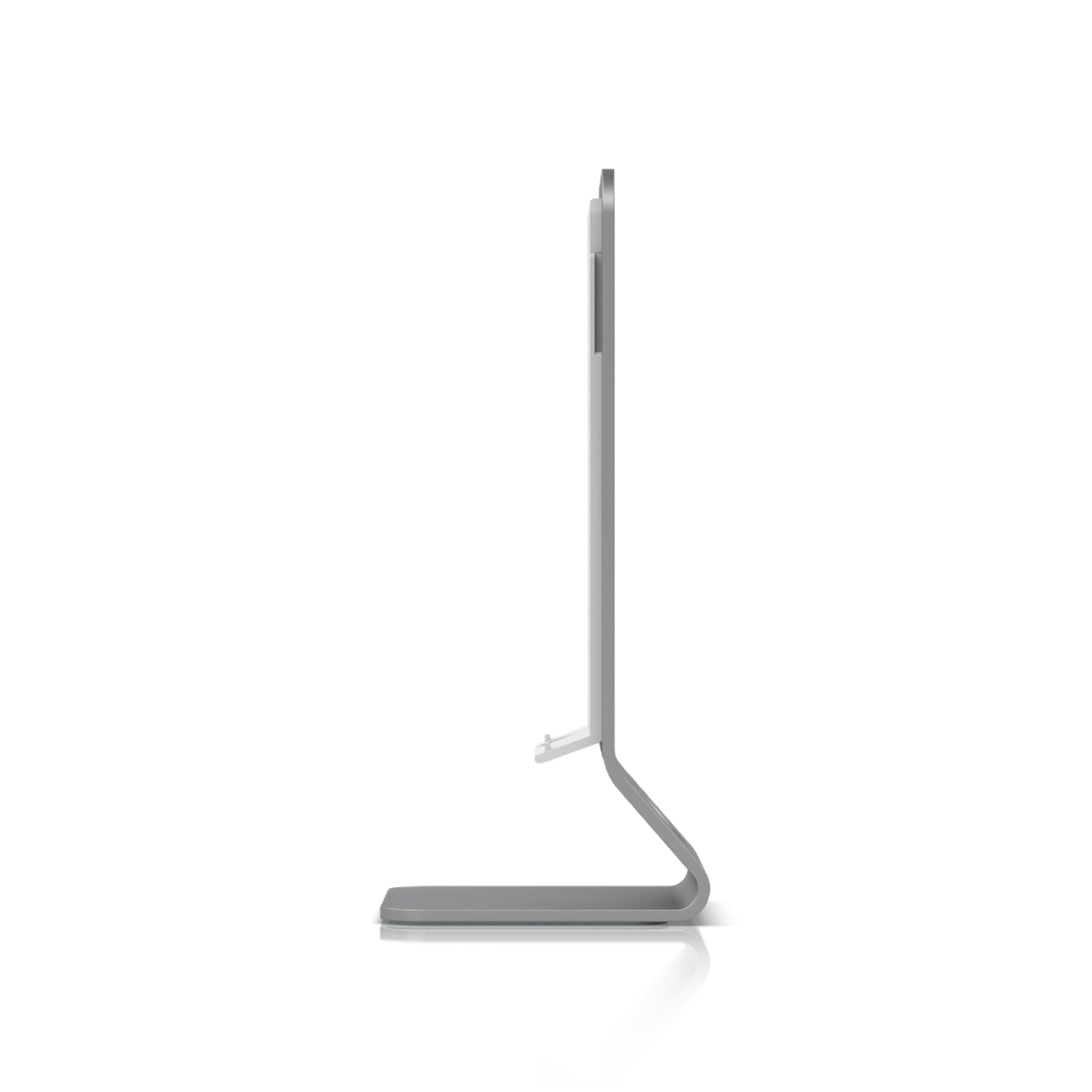 Perfil lateral en L invertida del soporte con pestaña blanca de sujeción