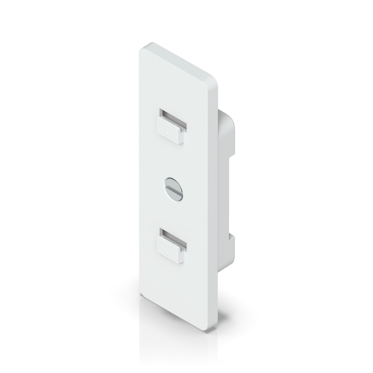 Soporte riel DIN blanco de policarbonato para switches UniFi con clips de liberación y orificio central