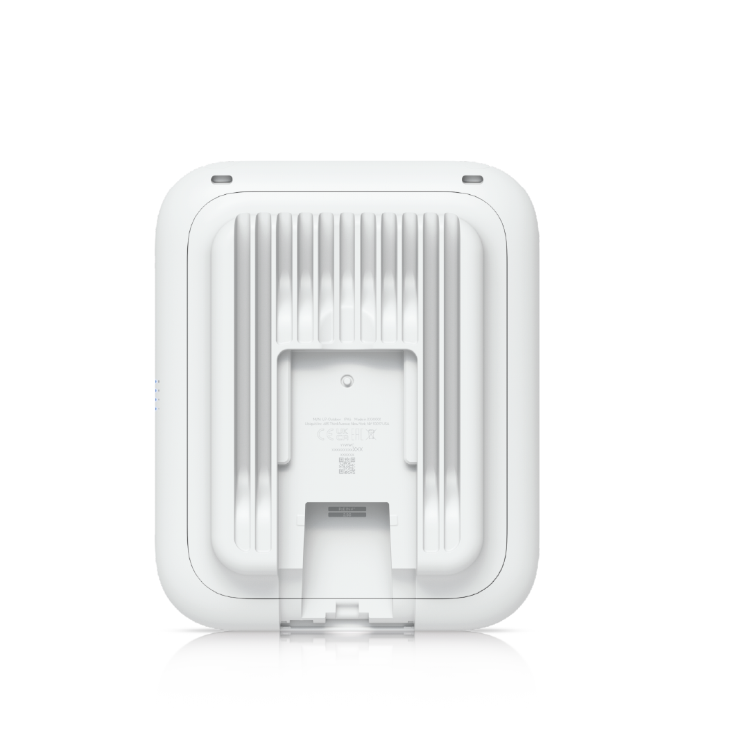 Parte posterior del access point ubiquiti wifi 7 ipx6 con ranuras de montaje
