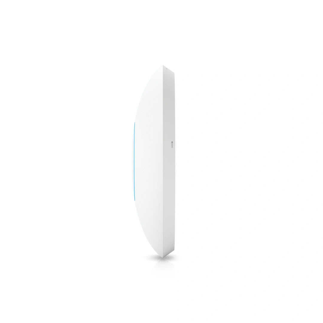 Perfil lateral del dispositivo redondo blanco con tira LED azul y ranura rectangular