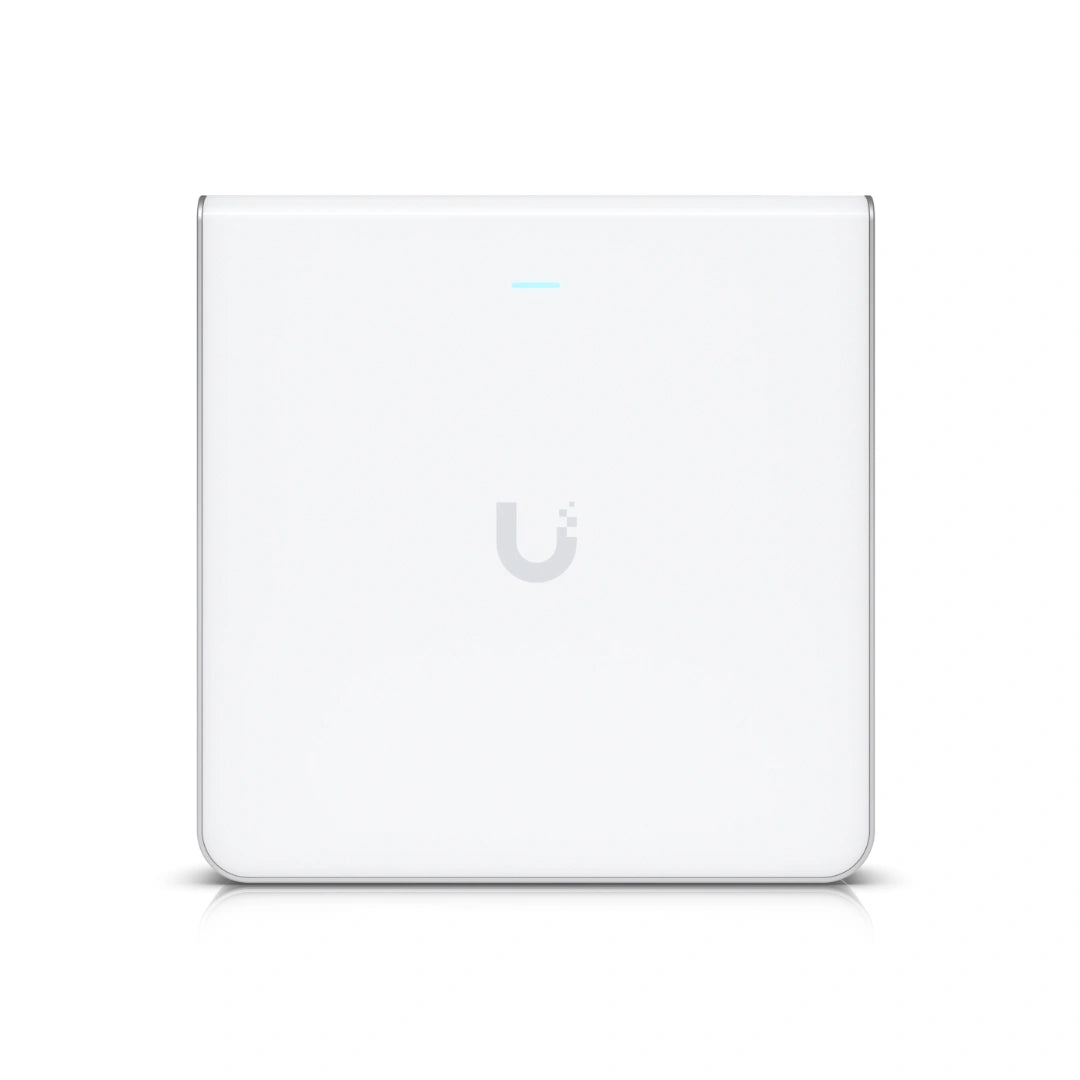 Frente del dispositivo UniFi blanco mate con barra luminosa azul clara superior y diseño sin botones