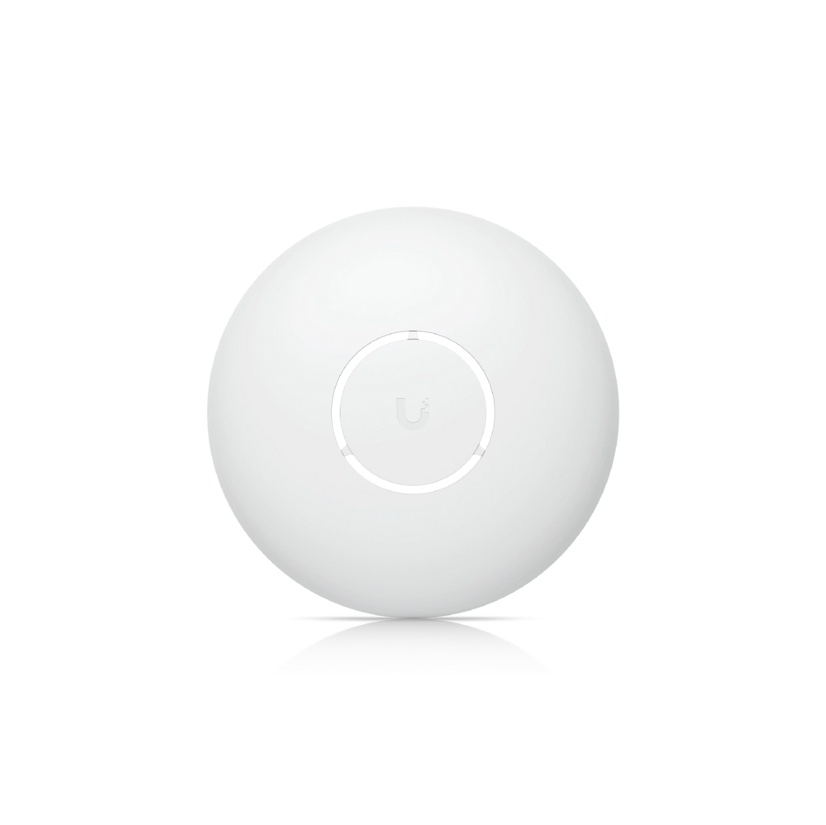 Cubierta blanca circular mate de policarbonato con logotipo Ubiquiti en relieve y anillo sutil