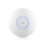 Vista frontal del access point WiFi 6E con logotipo y anillo luminoso azul