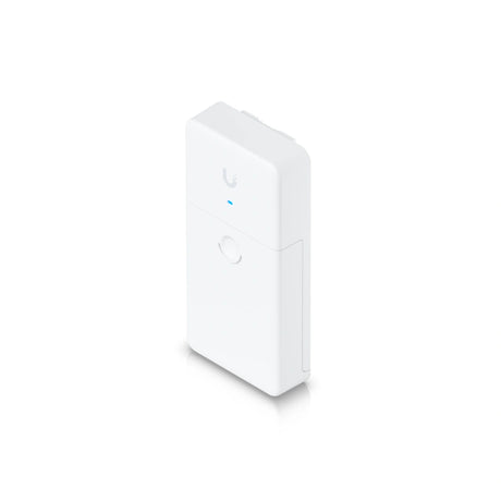 Extensor Ethernet UniFi blanco con LED azul y logotipo U grabado