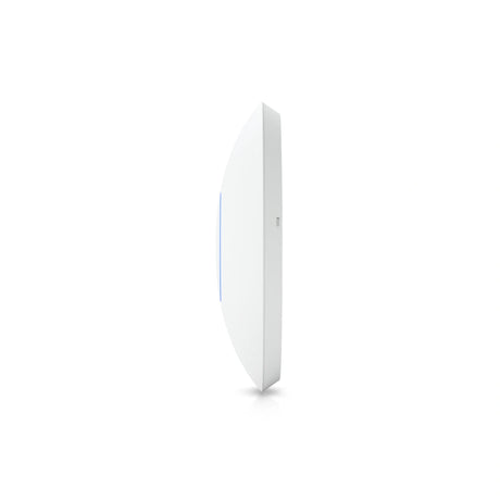 Perfil lateral redondeado del router WiFi interior blanco con línea indicadora azul