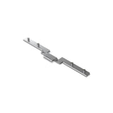 Primer plano angular del accesorio de acero cepillado con postes de tornillo elevados para ensamblaje sin herramientas