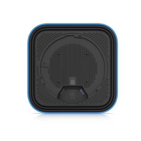 Base negra texturizada del access point con orificios de montaje y anillo azul