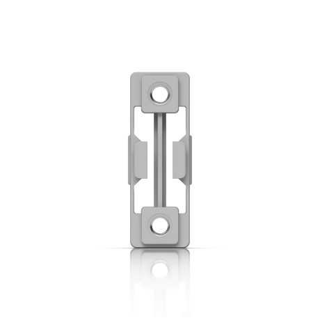 Adaptador rack gris claro UniFi URACK-PM con placas de montaje cuadradas y orificios circulares sobre fondo blanco