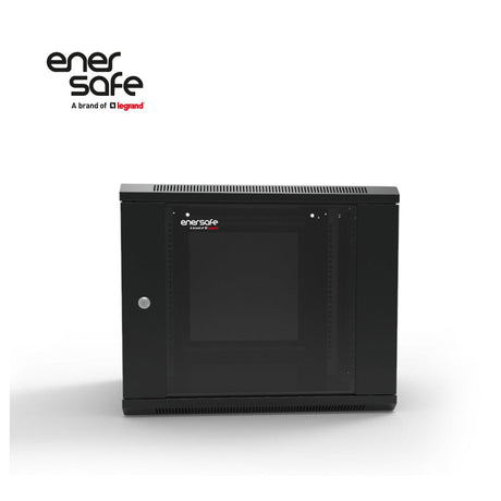 Gabinete mural negro 6U con puerta de vidrio transparente y cerradura plateada
