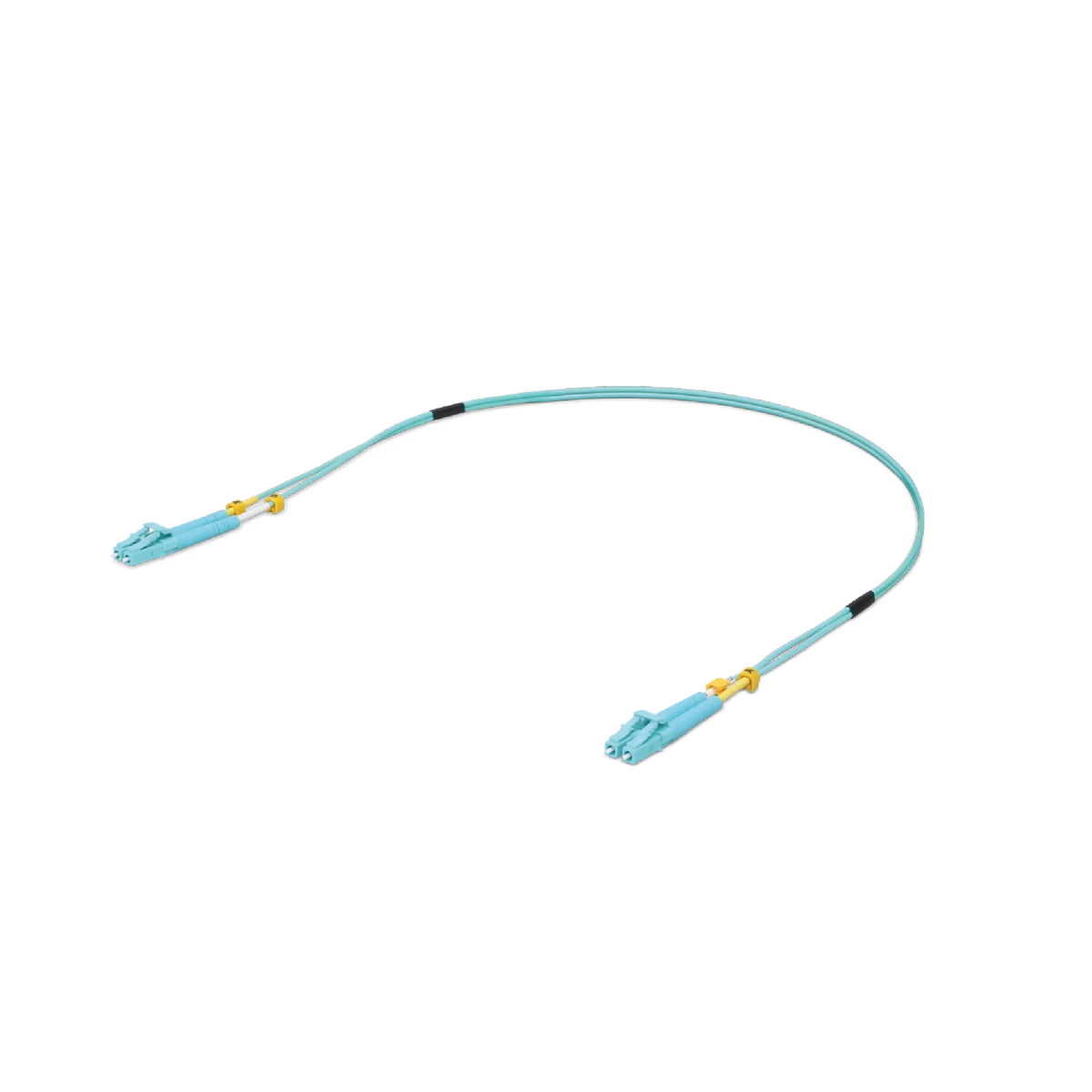 Cable de fibra óptica OM3 azul claro con conectores LC y fundas amarillas, longitud 3 metros