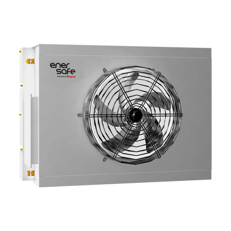 Componente rectangular blanco plateado con rejilla circular metálica, logo Legrand y conectores de cobre visibles.