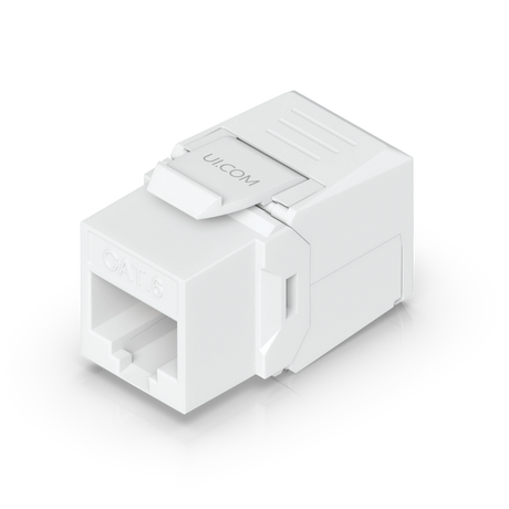 Conector keystone blanco de policarbonato con puerto RJ45 auto-punzable y texto CAT.6 en relieve