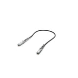 Curva en forma de U del cable flexible negro de 1 metro mostrando los dos enchufes SFP28 grises