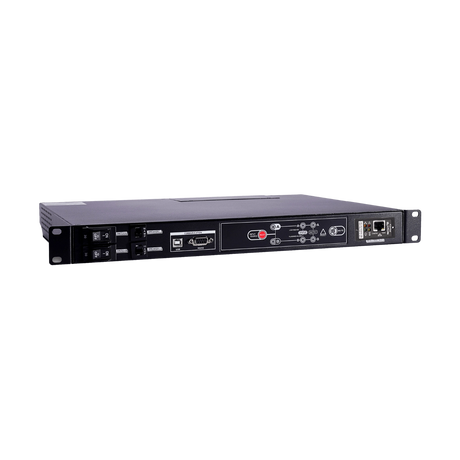 Panel frontal negro del ATS Enersafe con interruptores, puertos USB y luces LED de estado