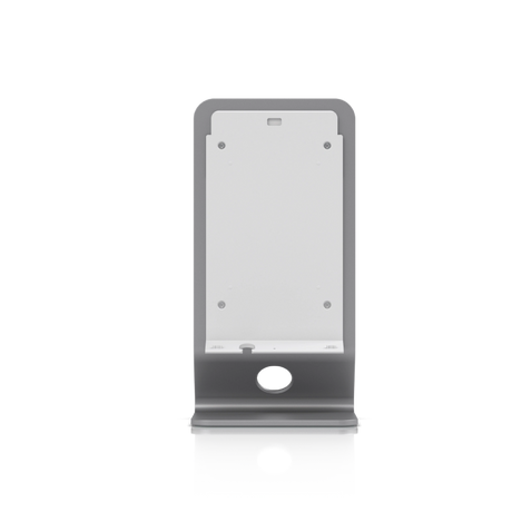 Vista frontal del bracket metálico con panel rectangular y base con corte