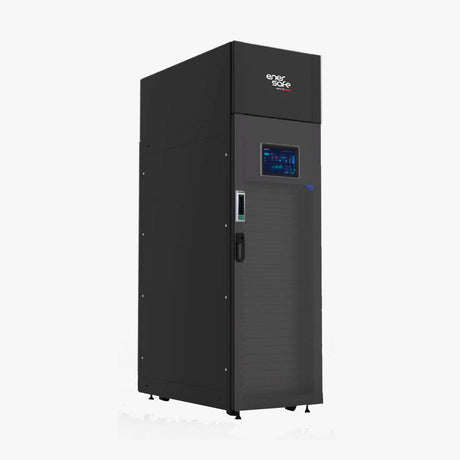 Gabinete negro de micro datacenter con pantalla táctil y rejillas de ventilación