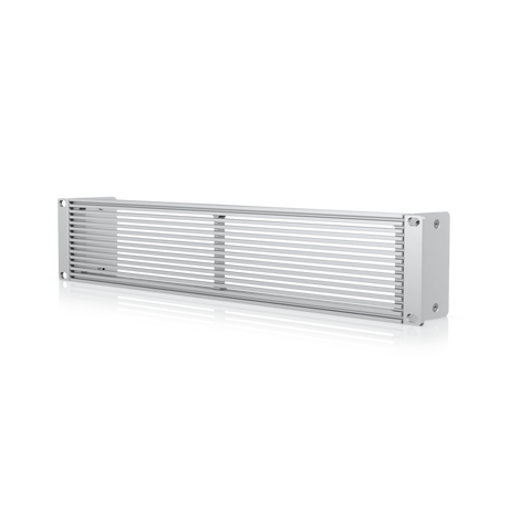 Panel de rack ventilado 2U en aluminio con rejillas horizontales y soportes de montaje