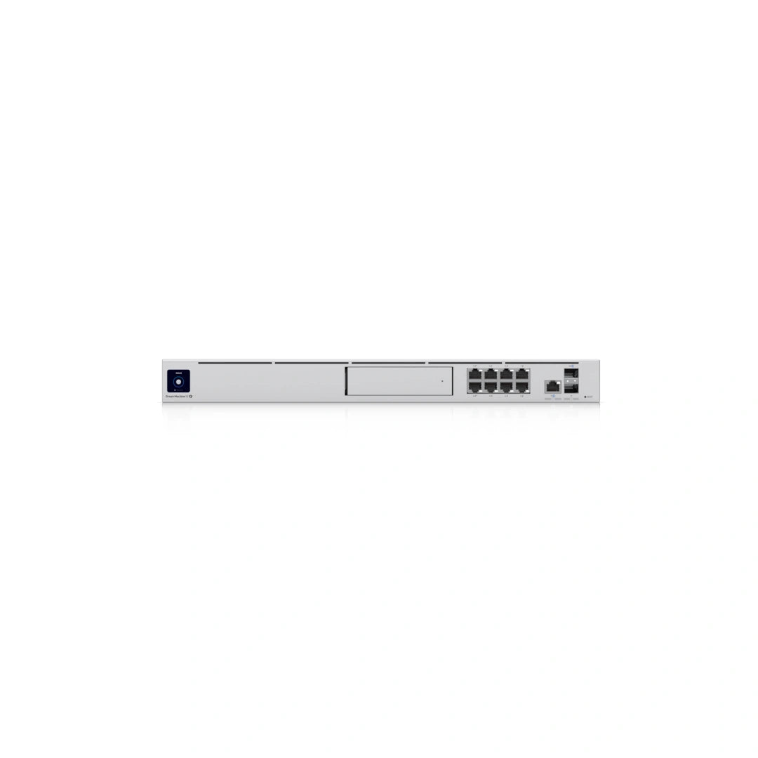 Perfil lateral delgado del router empresarial gris con superficie lisa mate