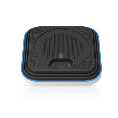 Vista inferior del access point con base negra, ranuras y dos puertos Ethernet