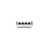 Vista trasera del dispositivo mostrando cuatro puertos Ethernet Gigabit numerados horizontalmente y botón de reinicio
