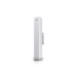 Perfil lateral del router WiFi 5GHz Ubiquiti blanco con diseño rectangular delgado, bordes redondeados y tornillo de montaje