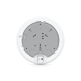 Placa de montaje interna blanca con carcasa gris circular y puertos de conexión