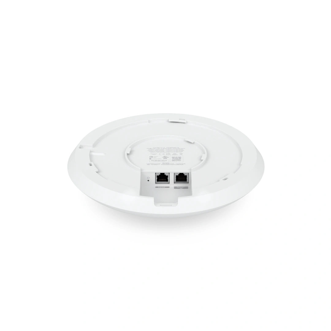 Panel trasero con dos puertos RJ45 negros y botón de reinicio en carcasa blanca