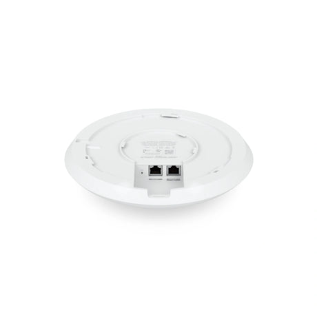 Panel trasero con dos puertos RJ45 negros y botón de reinicio en carcasa blanca