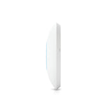 Perfil lateral del dispositivo redondo blanco con tira LED azul y ranura rectangular