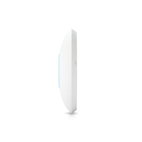 Perfil lateral del dispositivo redondo blanco con tira LED azul y ranura rectangular