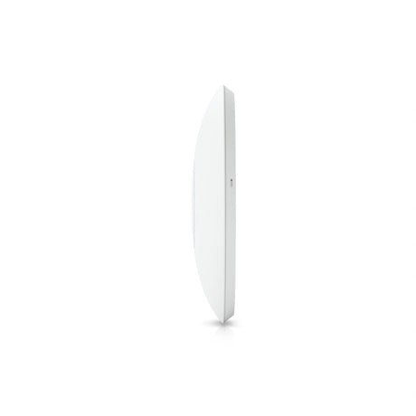 Perfil lateral del access point Ubiquiti blanco con diseño de disco curvo minimalista y pequeña ranura indicadora en el