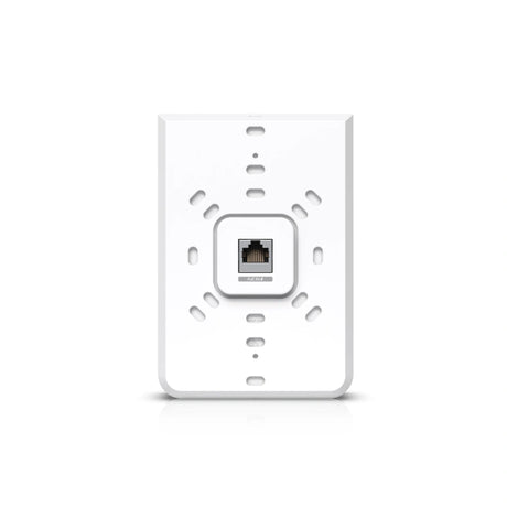 Cara frontal del access point montado en pared con puerto Ethernet central y ranuras de ventilación