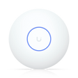 Punto de acceso Ubiquiti UniFi WiFi 7 blanco circular con anillo LED azul iluminado y logotipo gris central