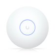 Punto de acceso Ubiquiti UniFi WiFi 7 blanco circular con logotipo gris y anillo LED azul iluminado