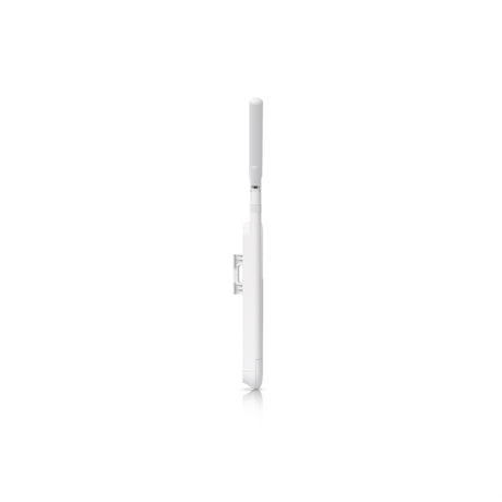 Perfil lateral del punto de acceso blanco con soporte de montaje trasero y base de antena