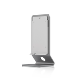Soporte de aluminio gris con tornillos traseros y orificio circular para cables
