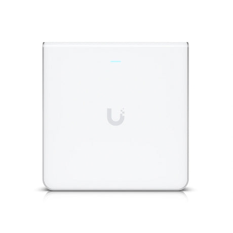 Frente del dispositivo UniFi blanco mate con barra luminosa azul clara superior y diseño sin botones