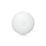 Cubierta blanca circular mate de policarbonato con logotipo Ubiquiti en relieve y anillo sutil