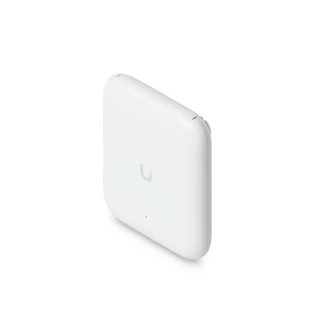 Cara frontal blanca lisa del dispositivo con logotipo Ubiquiti y luz indicadora